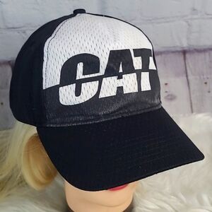 CAT Caterpillar Heavy Equipment Black Logo Spellout Adjustable Snapback Hat Cap